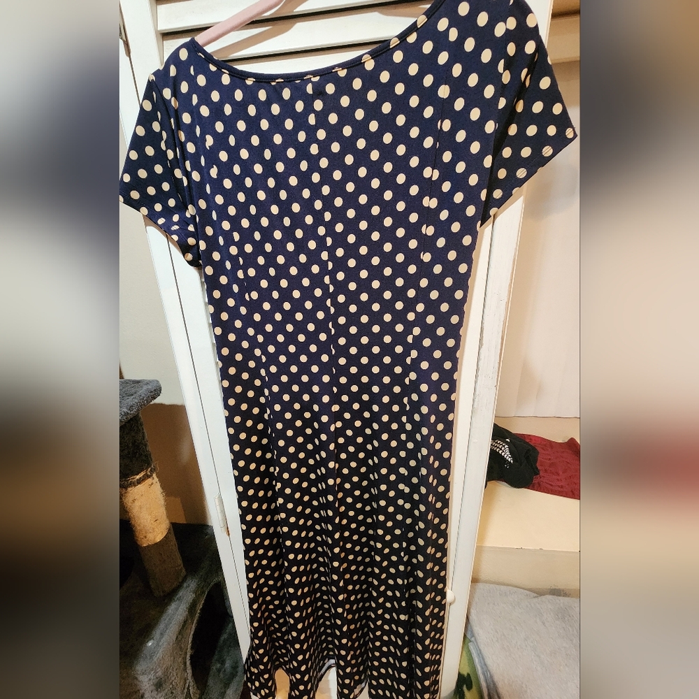 Perceptions XL Navy and Cream Polka Dot Midi Dress - Picture 6 of 6
